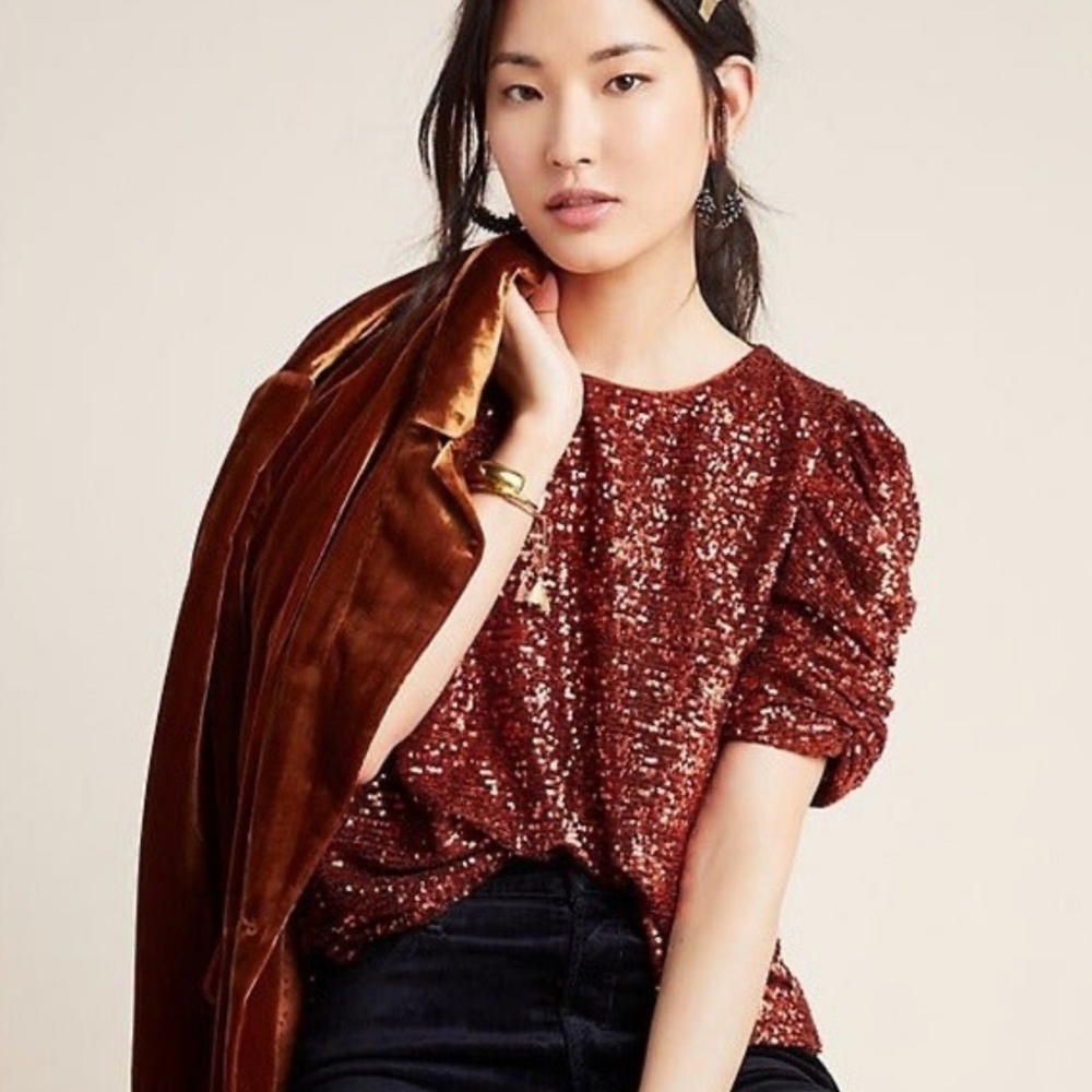 Anthropologie copper sequined top size 12 Petite NWT